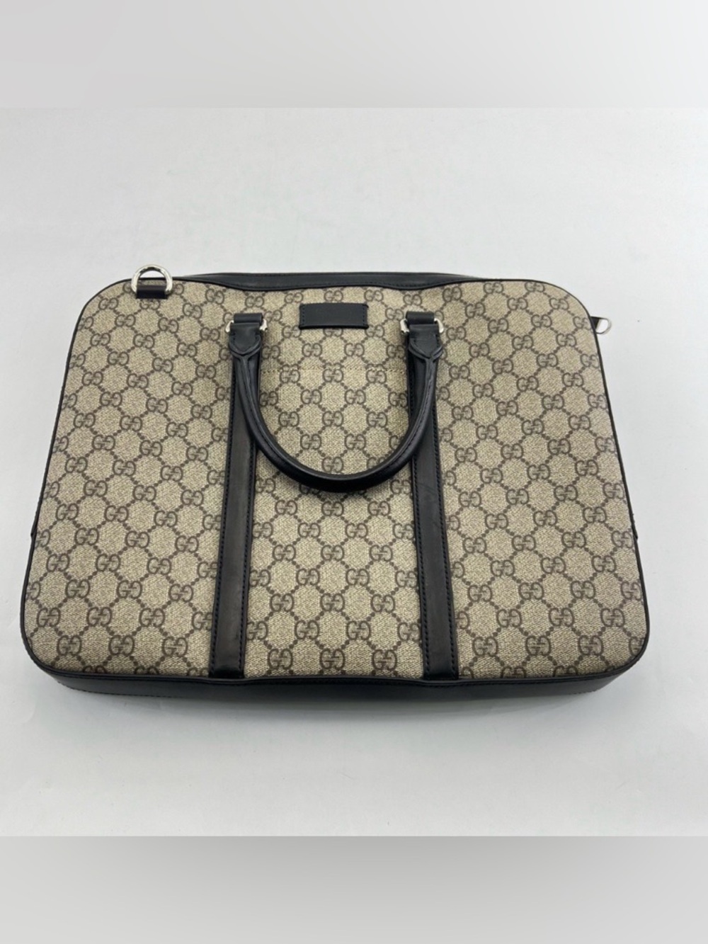 🚩steal Gucci Beige GG Supreme Canvas Briefcase with Black Leather Accents